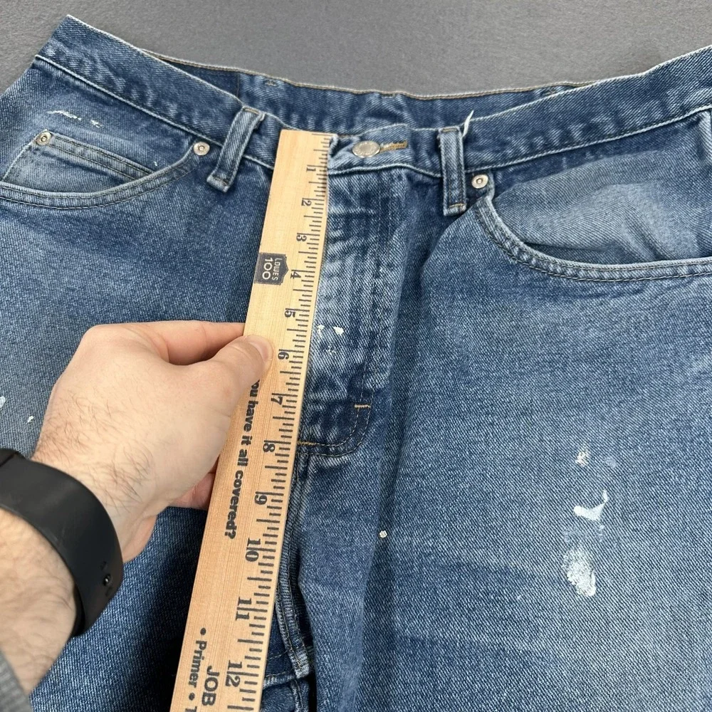 Wrangler Jeans Mens 35x32 Blue Denim Straight‎ Leg Relaxed Fit Distressed Retro